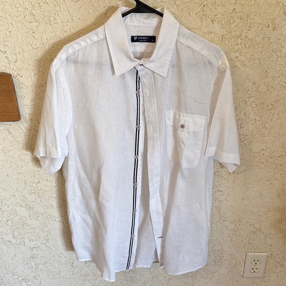 100% Linen CREMIEUX Collection White Short Sleeve Shirt - Picture 1 of 10